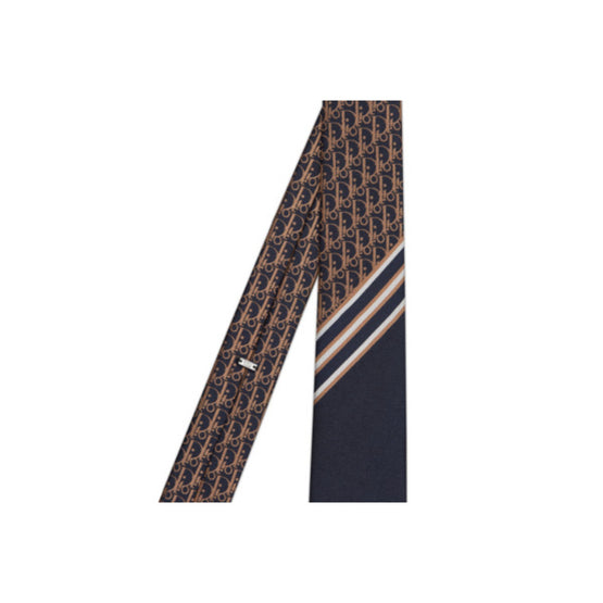 Men Striped Dior Oblique Tie - Fantaisie Fond Bleu