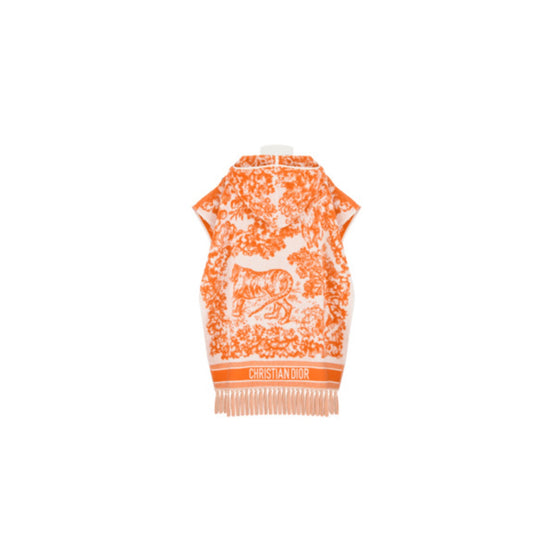 Women Toile de Jouy Sauvage Hooded Poncho - Orange