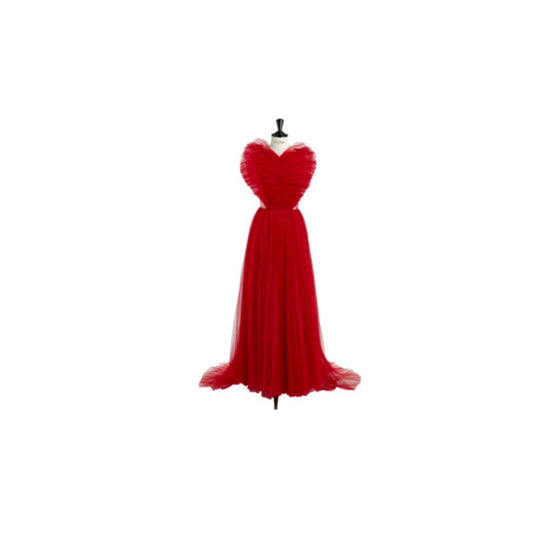 Women Long Pleated Dress - Rouge