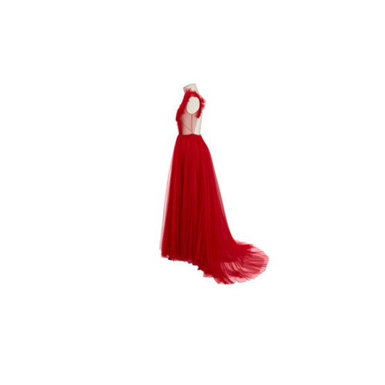 Women Long Pleated Dress - Rouge