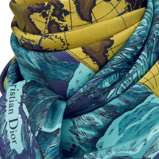 Women Dior Around the World Square Scarf (90x90) - Bleu Marine