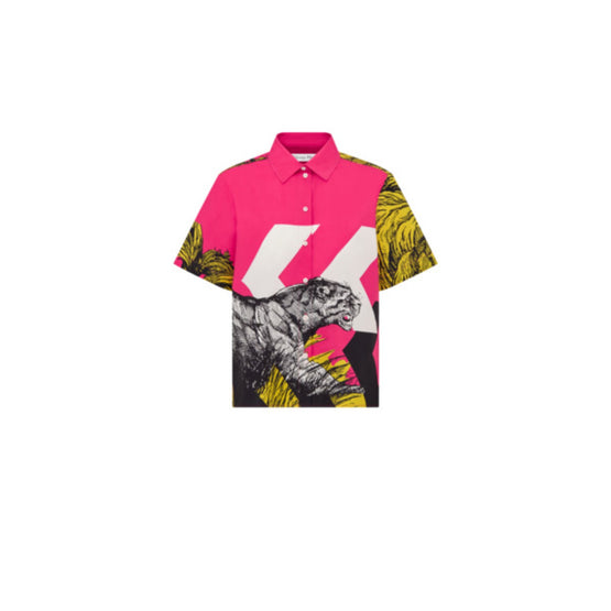 Women Short-Sleeved Blouse - Fantaisie Rose/Violet