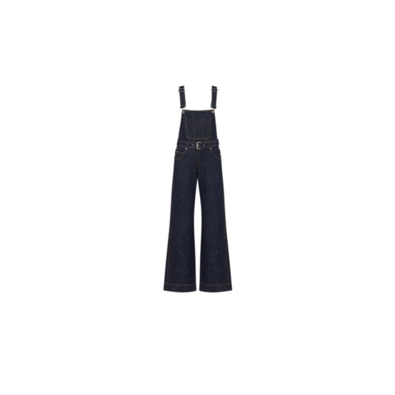Women Flared Overalls with Belt - Bleu