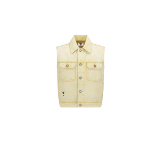 Women Sleeveless Jacket - Fantaisie Jaune/Orange