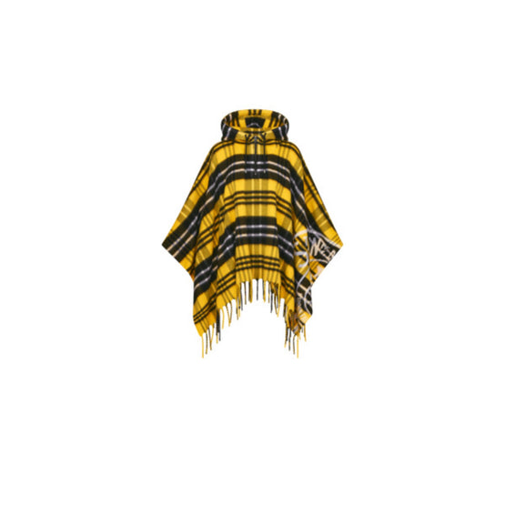 Women Hooded Fringed Poncho - Fantaisie Jaune/Orange
