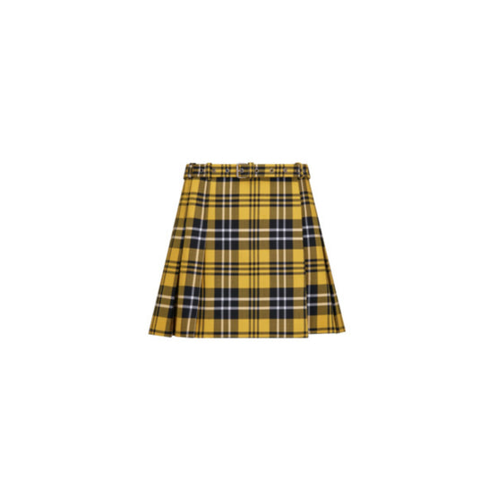 Women Pleated Miniskirt with Belt - Fantaisie Jaune/Orange