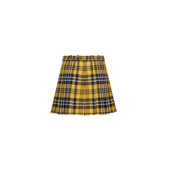 Women Pleated Miniskirt with Belt - Fantaisie Jaune/Orange