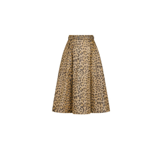 Women Mid-Length Skirt with Belt - Fantaisie Jaune/Orange