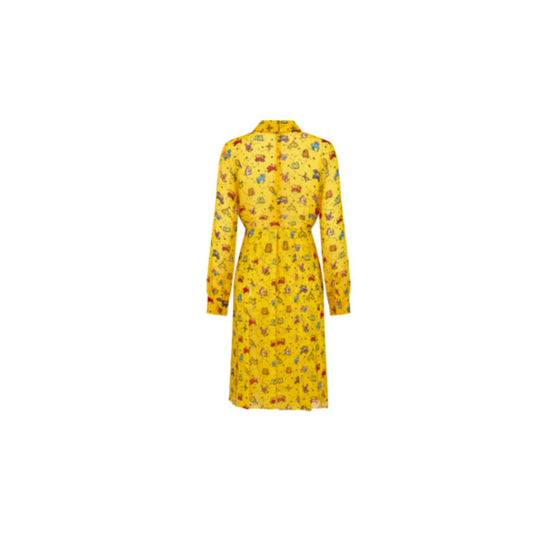 Women Mid-Length Shirt Dress - Fantaisie Jaune/Orange