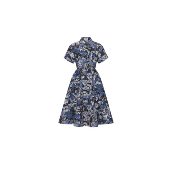 Women Mid-Length Belted Dress - Fantaisie Bleu