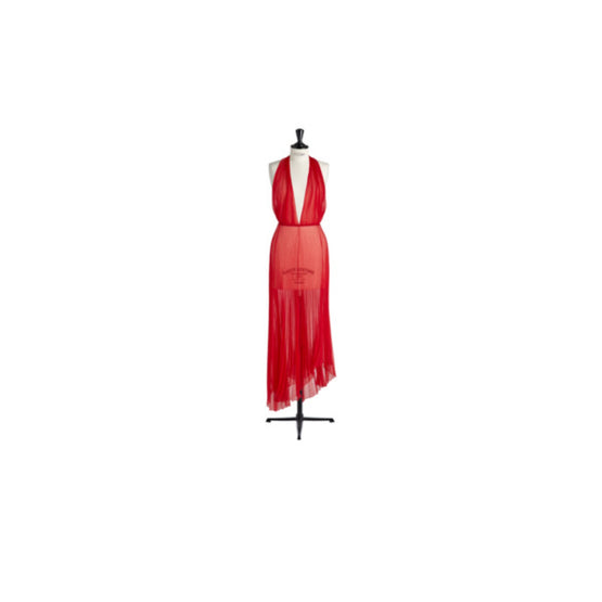 Women Pleated Dress - Rouge