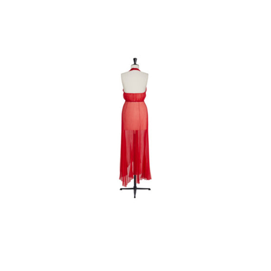 Women Pleated Dress - Rouge