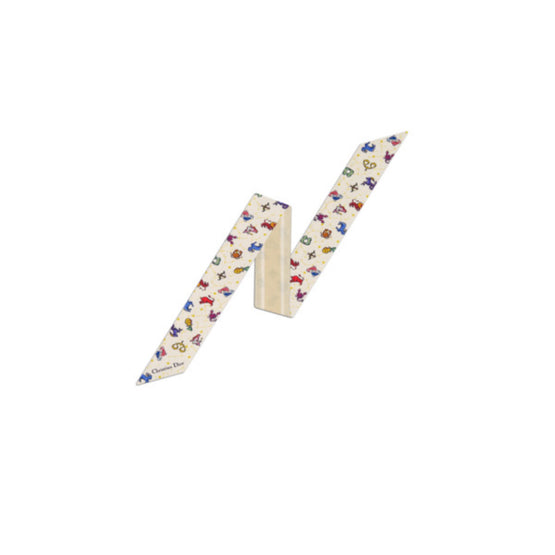 Women Dior Zodiac Pixel Mitzah Scarf - Fantaisie Fond Blanc