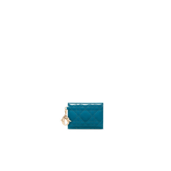 Women Lady Dior Card Holder - Steel Blue