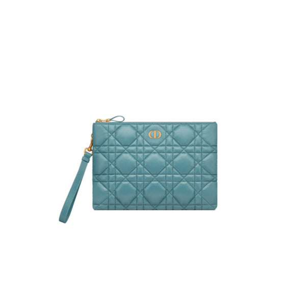 Women Large Dior Caro Daily Pouch - Cerulean Blue