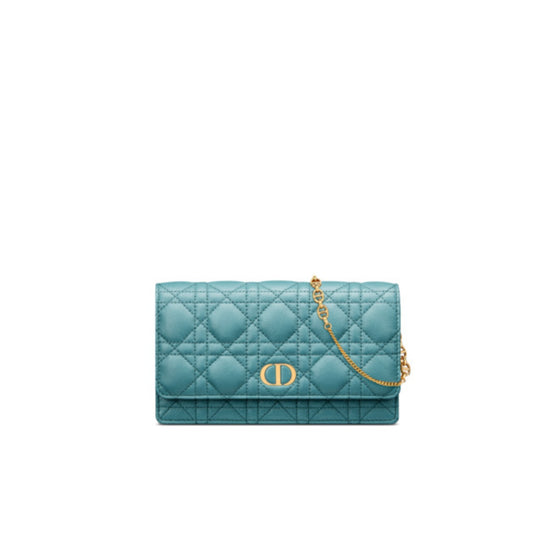Women Dior Caro Pouch - Cerulean Blue