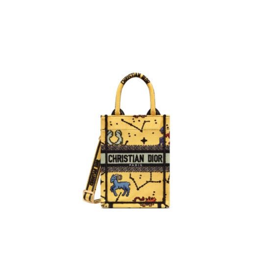 Women Mini Dior Book Tote Phone Bag - Jaune/Multicolor