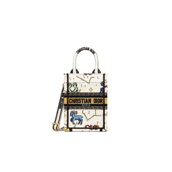 Women Mini Dior Book Tote Phone Bag - Latte/Multicolor 1